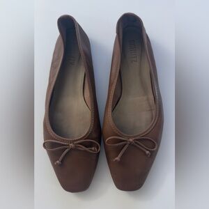 SCHUTZ Brown Leather Bow Ballet Flats